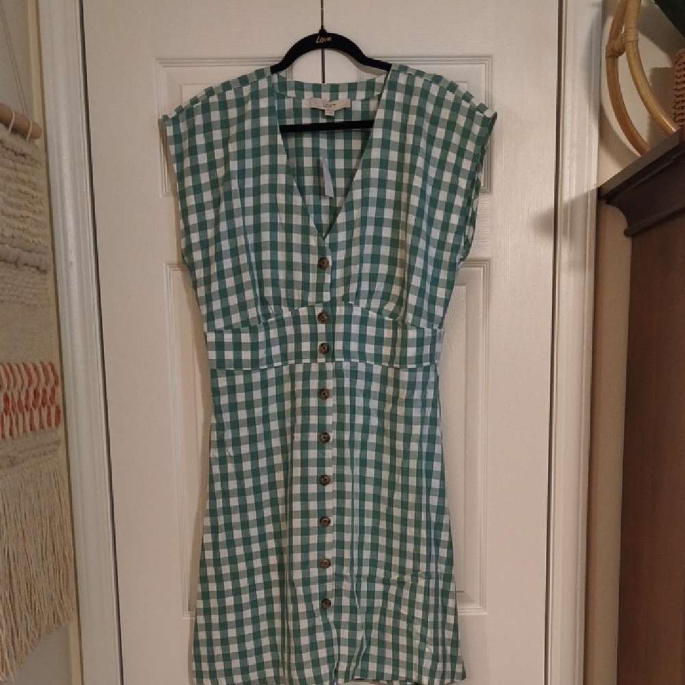 LOFT Blue and White Sleeveless V-Neck Sundress